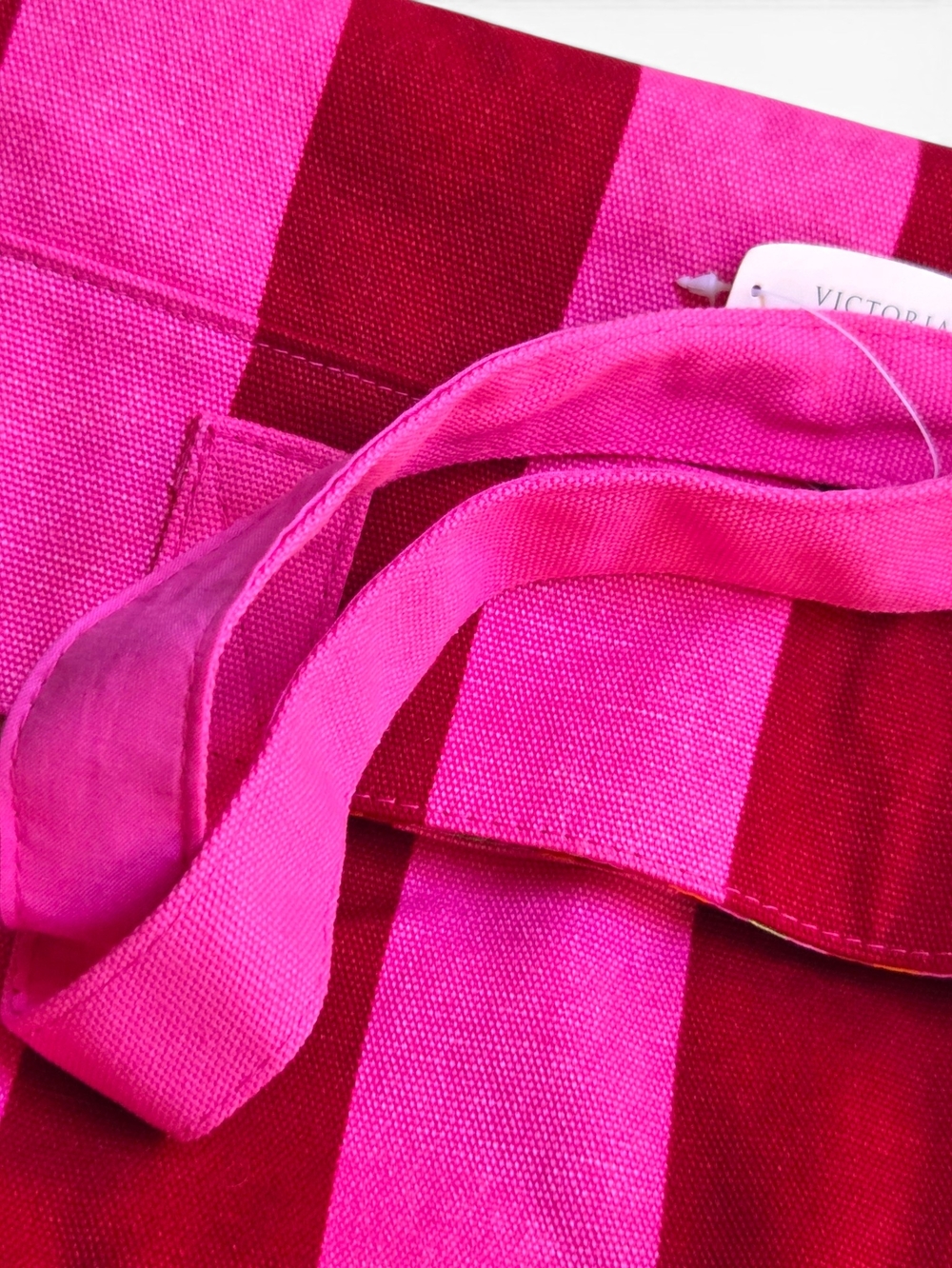 NWT Y2K 2009 Victoria's Secret Pink Striped Canvas Tote Bag Large Beach Travel - Picture 8 of 13